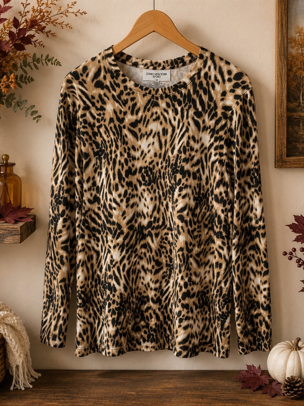 Jones New York Sport Leopard Animal Print Long Sleeve T-Shirt Top 2X